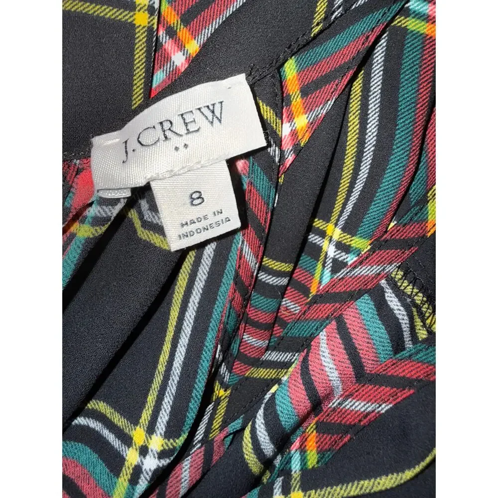 J. Crew High Neck Halter Top Stewart Chiffon Plaid Print 8
